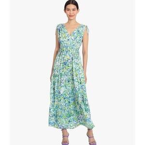 Maggy London Blue and Green Floral Maxi Dress
